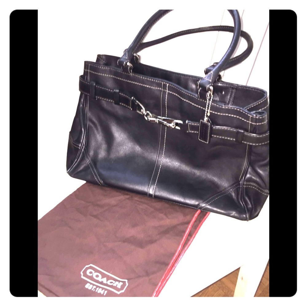 Coach Hampton Black Leather Carryall Satchel Bag